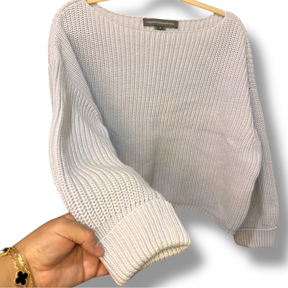 French Connection Cropped Cozy Light Blue Knit Sweater. 100% Cotton. Size Medium - Picture 5 of 9